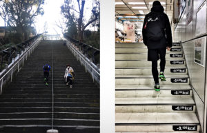Treppen in Tokyo mit Kalorienangaben